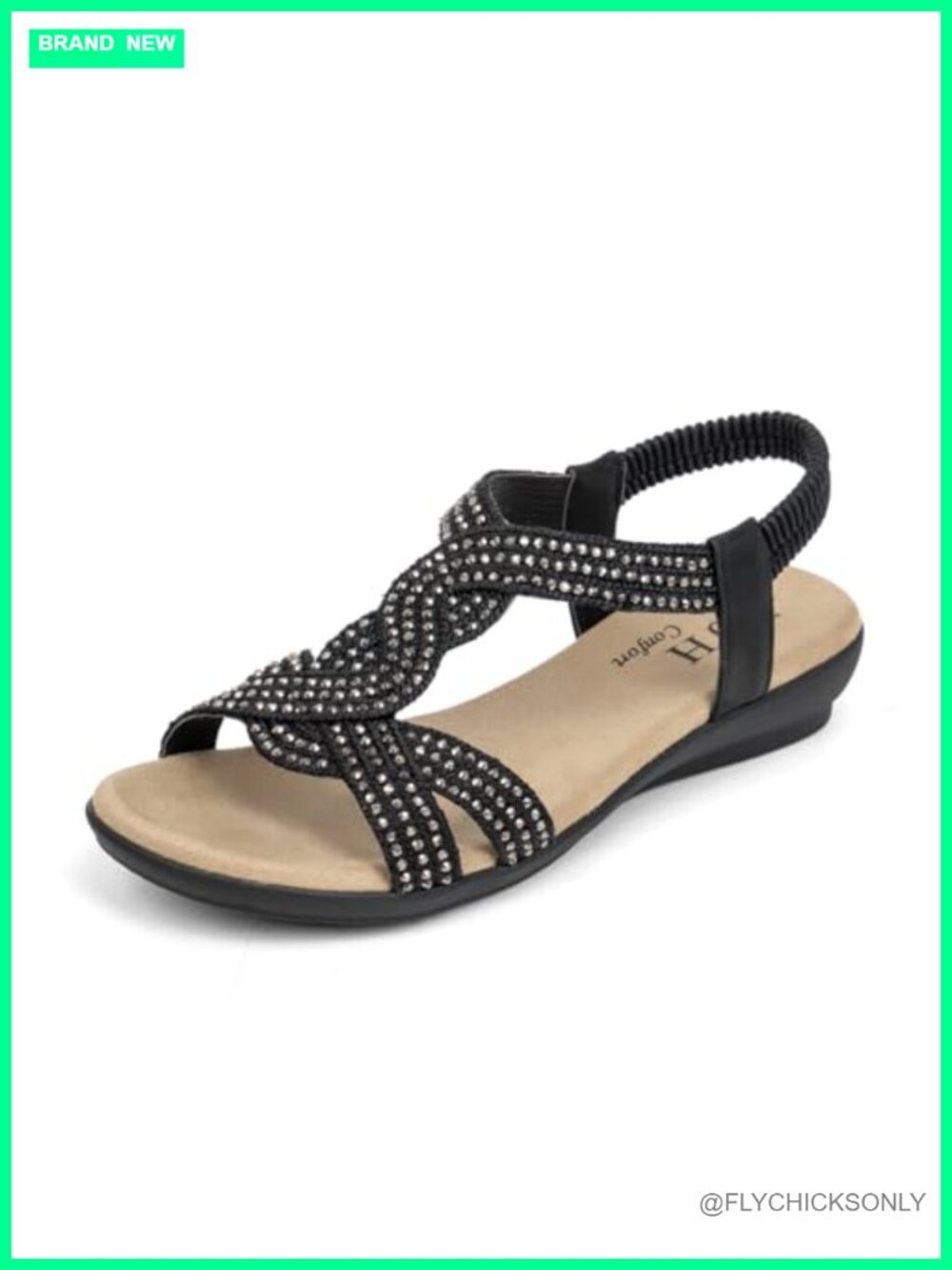 Rhinestone Stretchy Strap Low Wedge Faux Leather Comfort Sandals